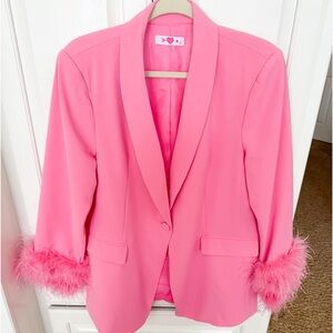 Buddy Love Elle Feather Blazer in Hot Pink